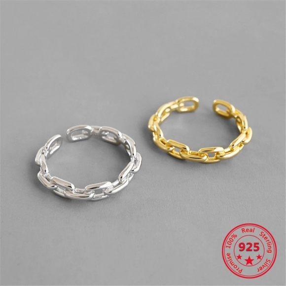 Unisex Cuban Chain 14k Yellow Gold-Plated Ring‎ Adjustable Band Size Small - Picture 9 of 16
